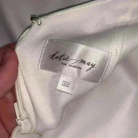 Katie May Ivory Deep V-Neck Open Back Sleeveless Cocktail Midi Dress Size M - Picture 15 of 16